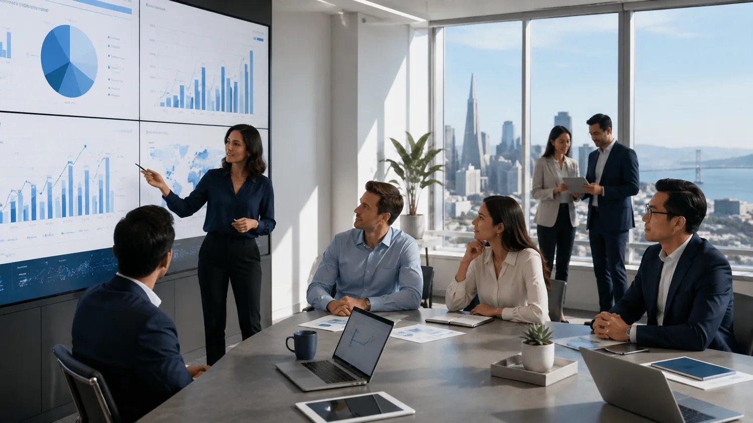 Business and technology professionals evaluating digital transformation
