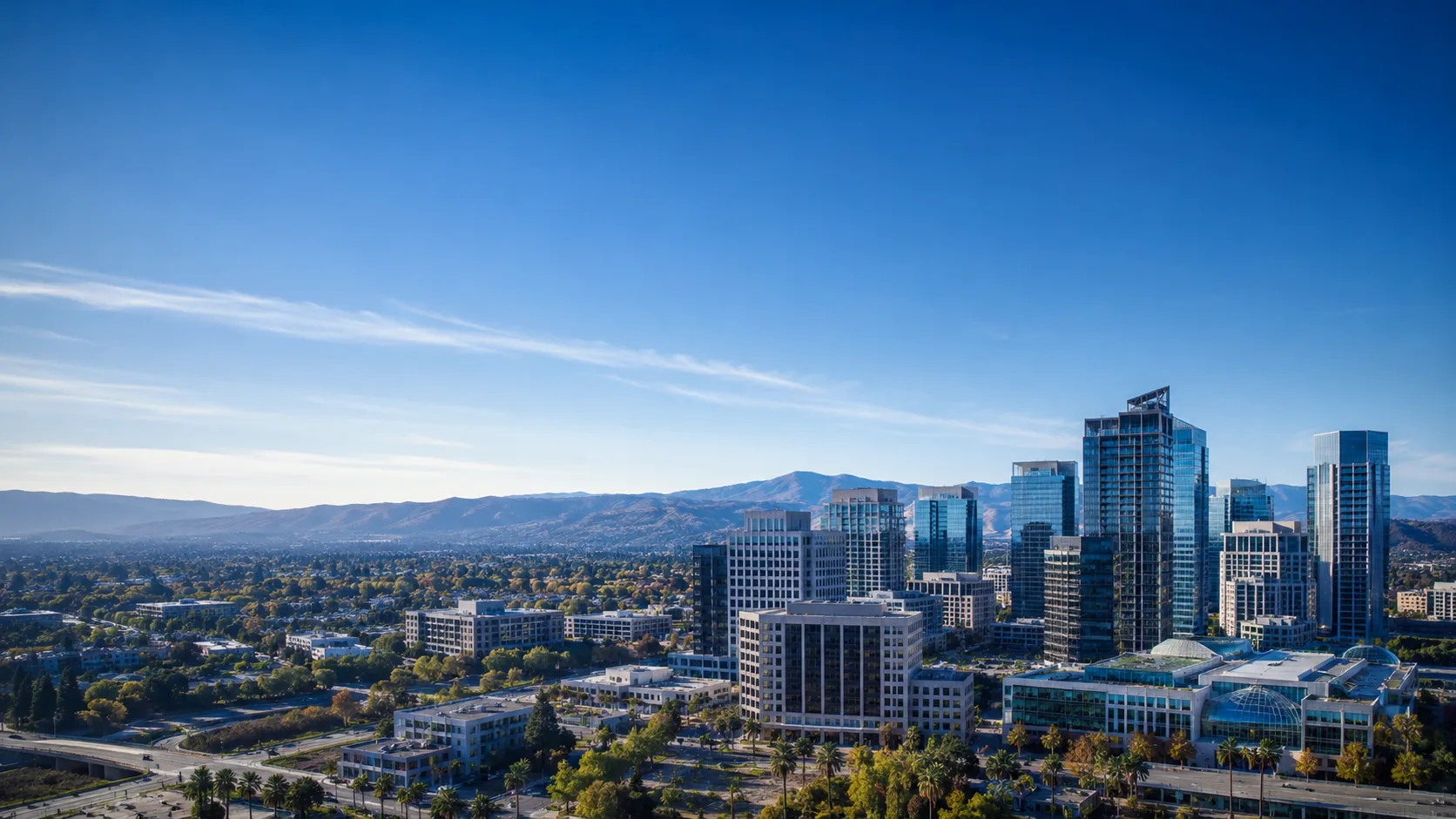 Silicon Valley and San Jose skyline in Northern California
